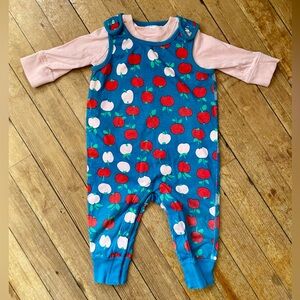 Hanna Andersson Apple Print Overalls Romper Set 12-18mo